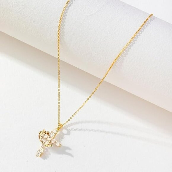 Sparkling Crown Gold Cross Pendant Necklace Christian Jewelry Gift for Women Men - Picture 4 of 8